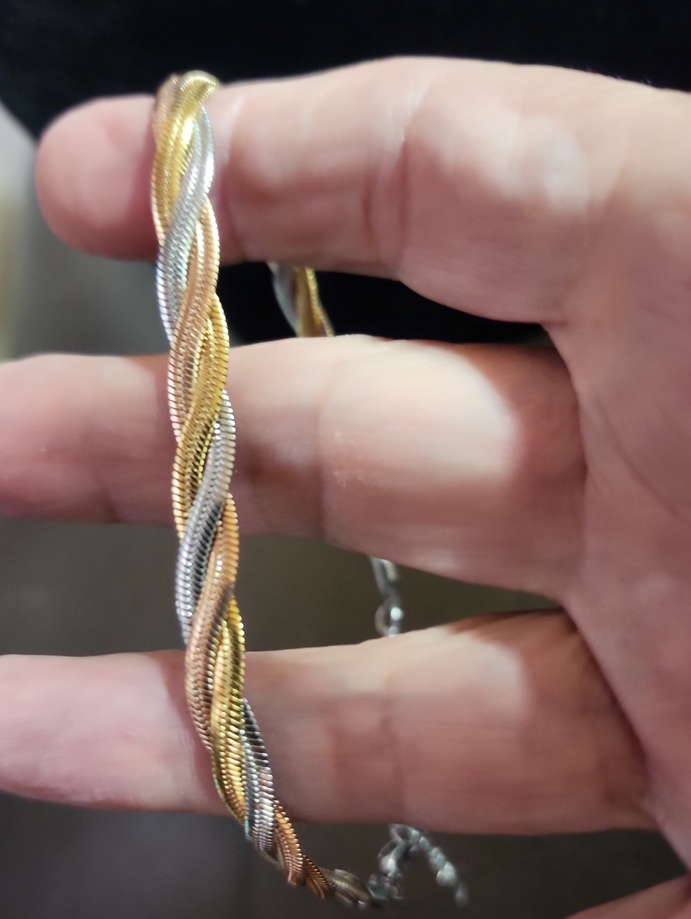 Anklet Tri-Tone Twisted Chain Anklet - Gold, Silver, Rose Gold 10" New - Picture 5 of 5